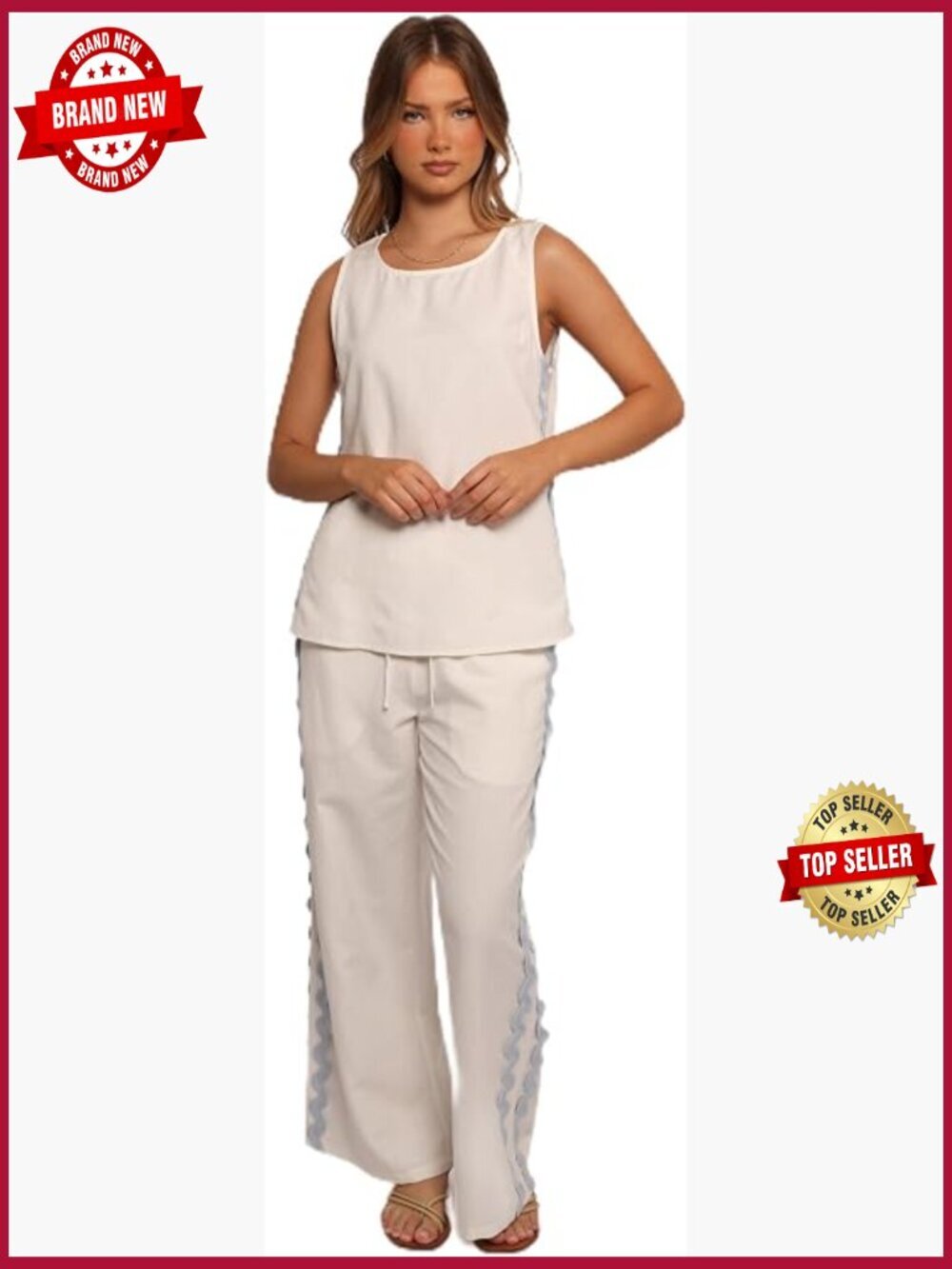 High Rise Wide Leg Linen Blend Pants with Drawstring